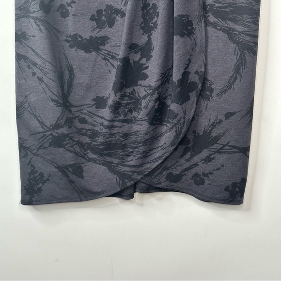 Marina Womans Size 14 Gray Black Floral Printed Dress Sleeveless Rusched Bow - Picture 5 of 9